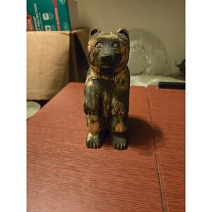 Hand Carved Wooden Black Bear Figurine Rustic Folk Art Cabin Decor Grizzly 4in